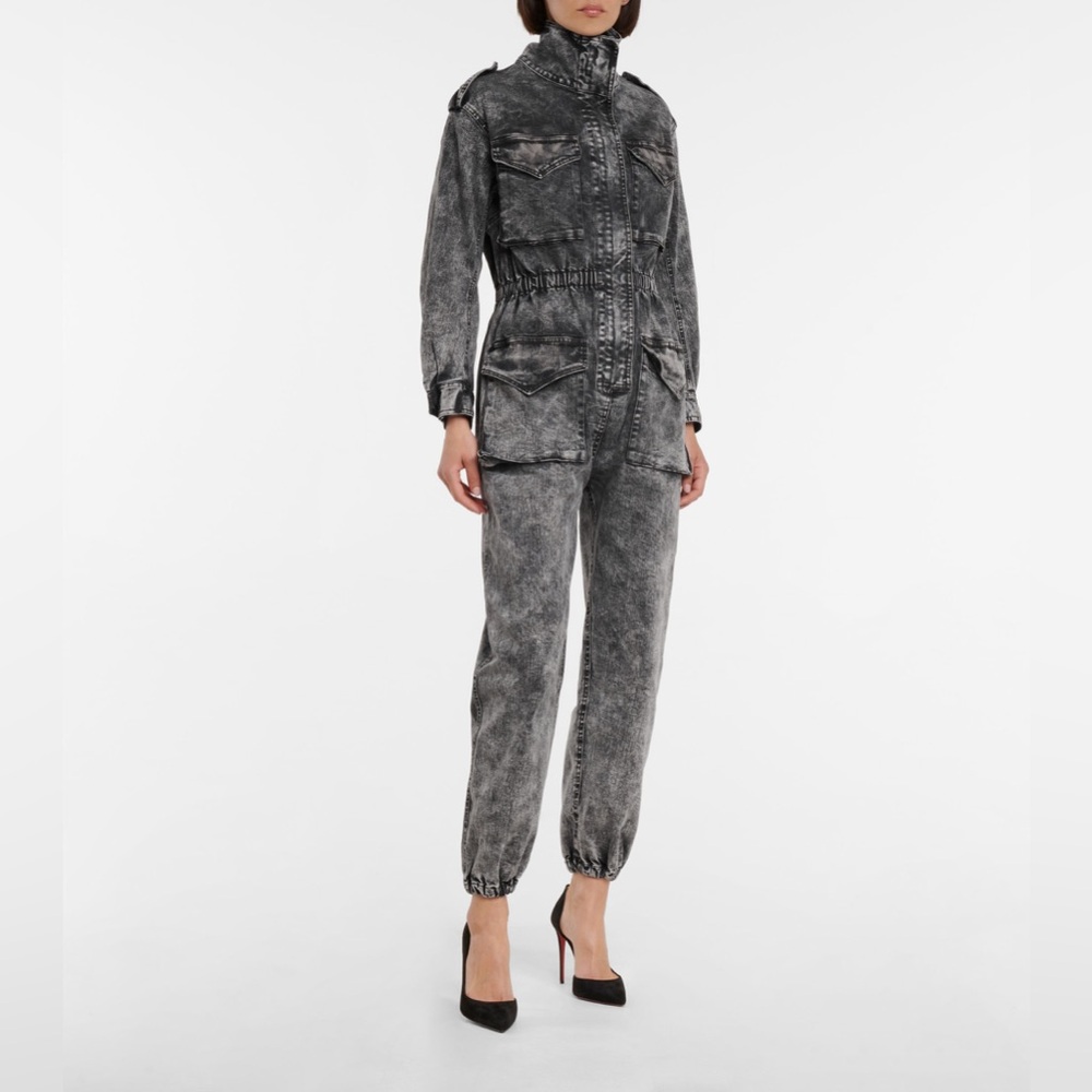 NWT Norma Kamali's Gray Turtle Acid Bleach Denim Jumpsuit Wms Sz XS - Picture 4 of 6